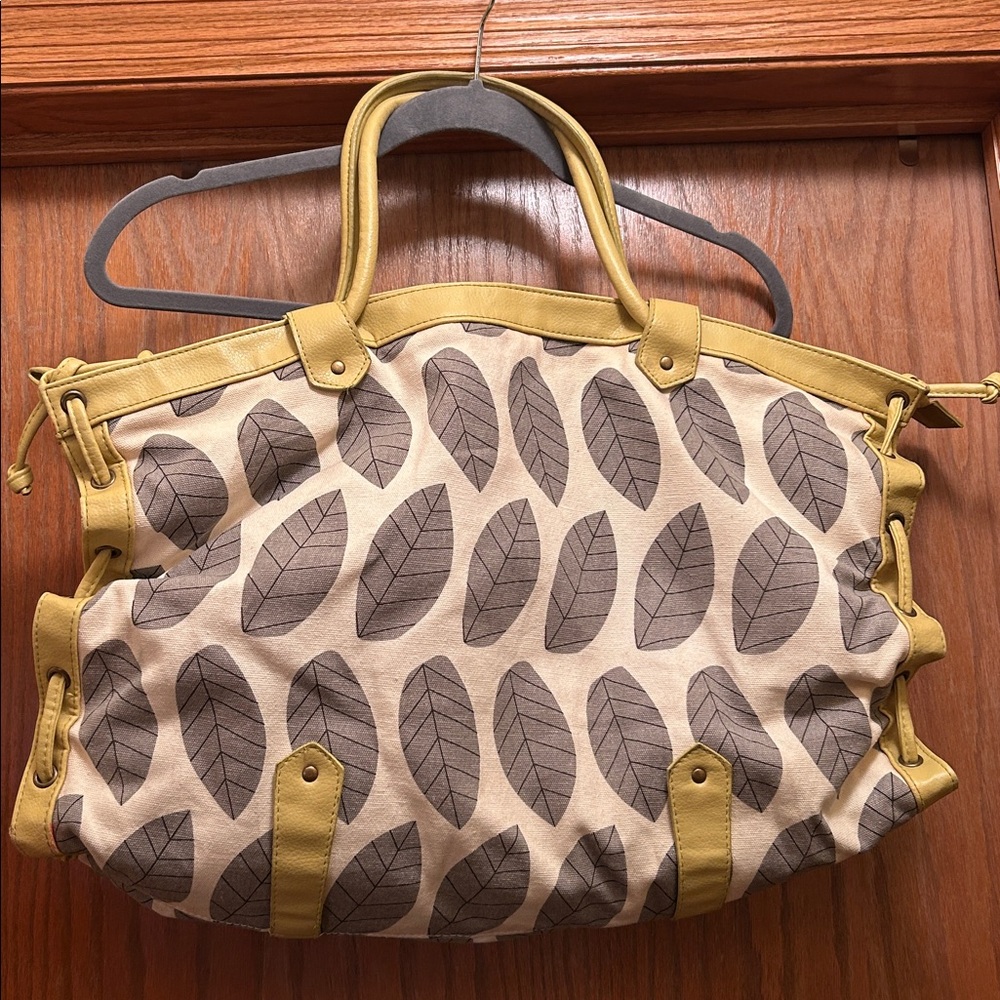 Target Leaf It Alone Handbag Tote Bag Patterned Yellow and Gray Women's Purse - Picture 3 of 17
